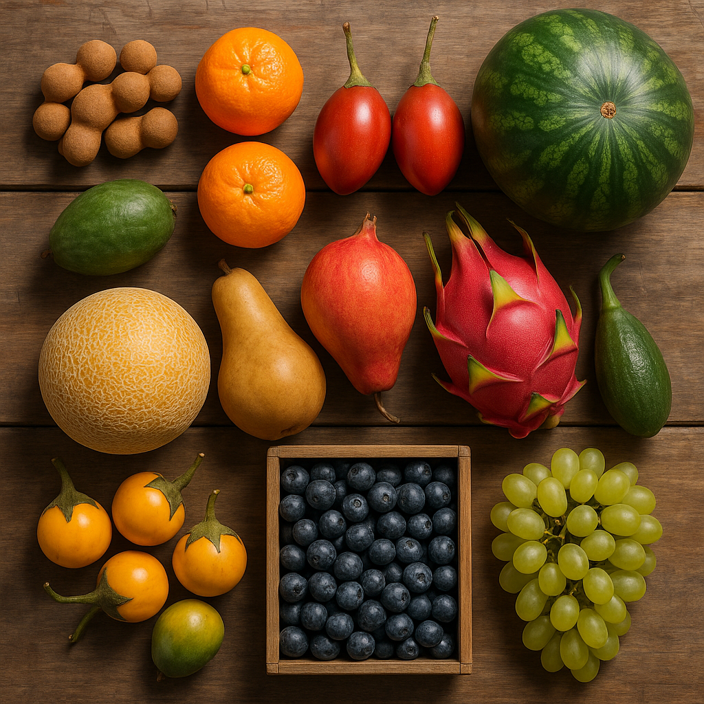 Assortiment coloré de fruits en T exposés sur un étal