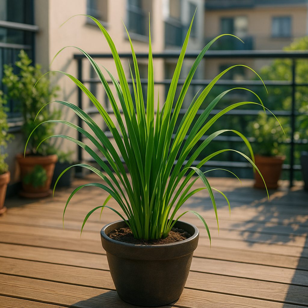 Pot de citronnelle sur une terrasse ensoleillée
