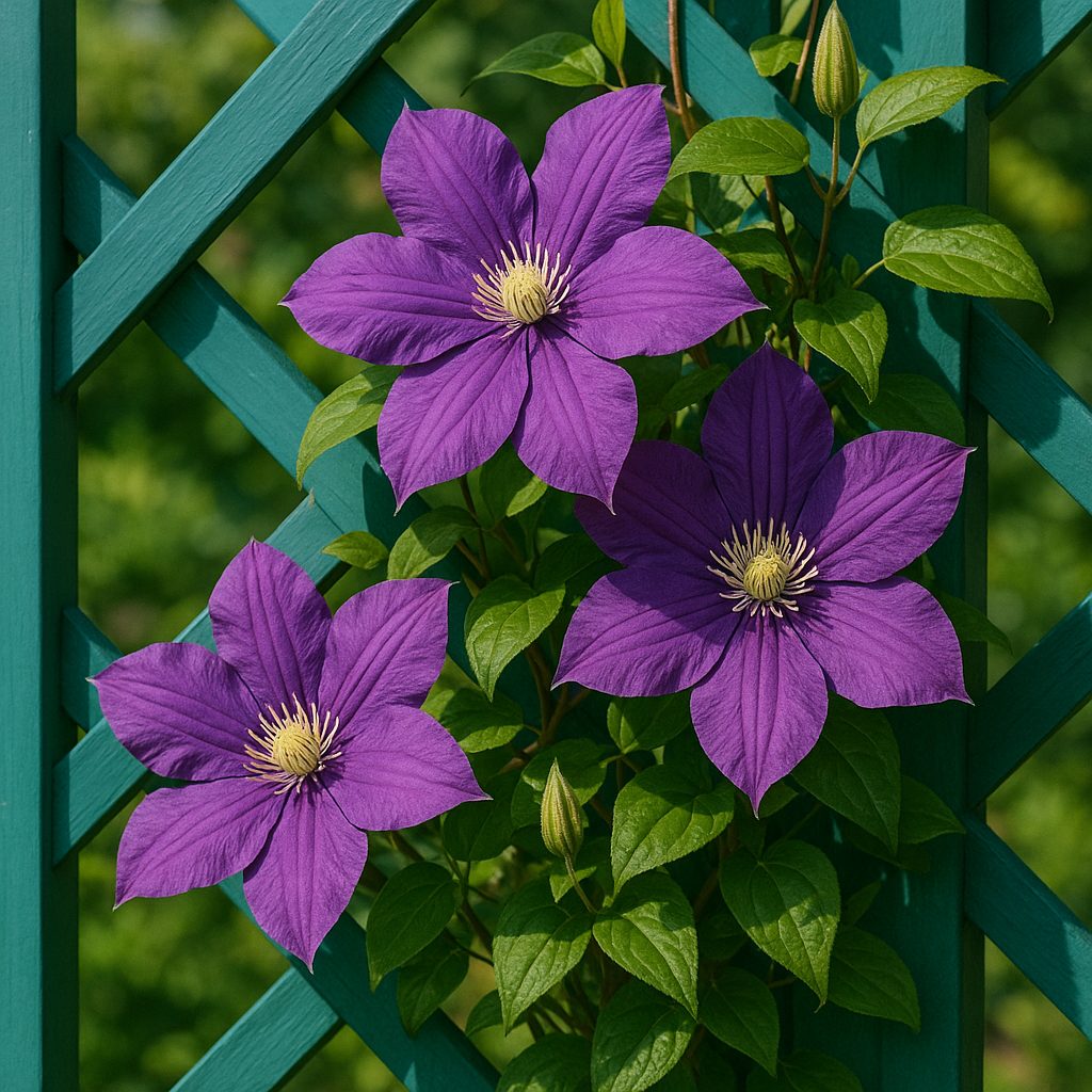 Clématite en fleurs sur un treillis