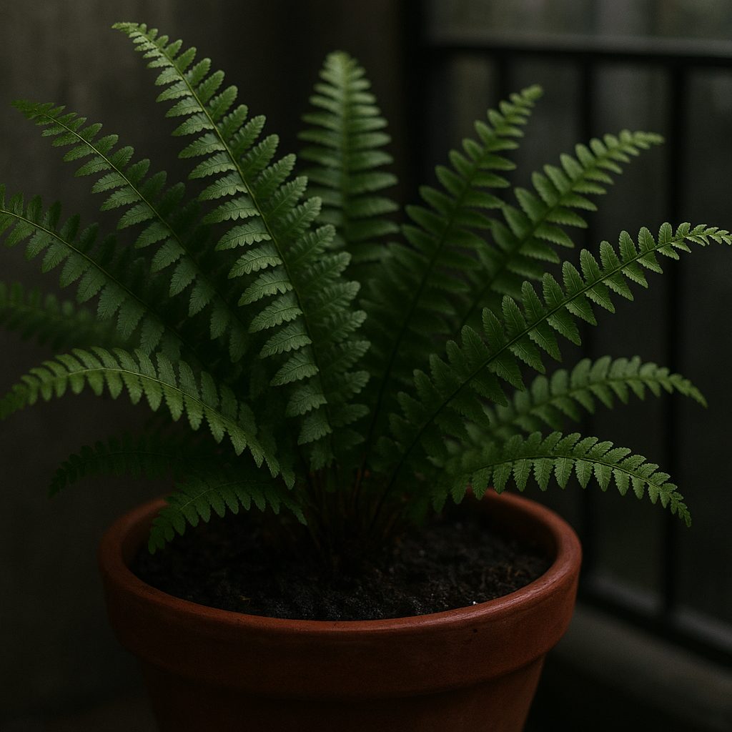 Fougère Nephrolepis en pot sur balcon nord