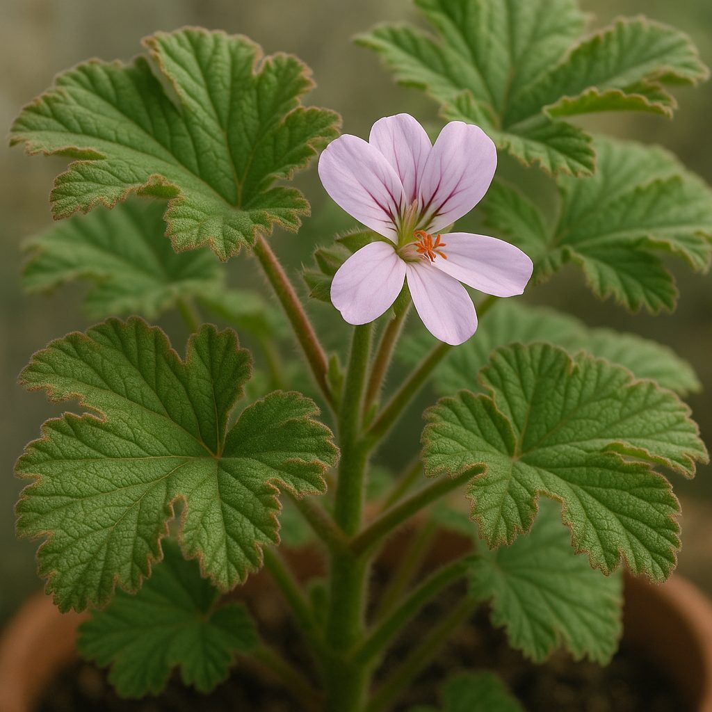 Géranium odorant avec feuilles texturées et teintées de citron