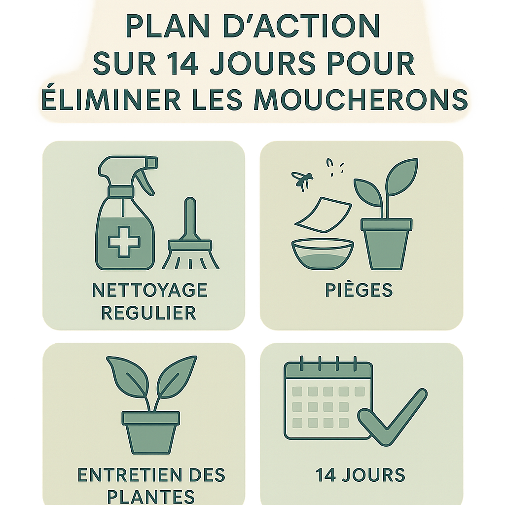 Plan d'action sur 14 jours pour éliminer les moucherons