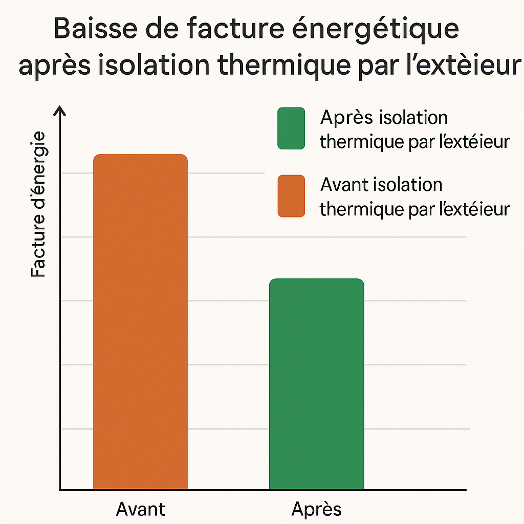 Graphique montrant la diminution des co&ucirc;ts &eacute;nerg&eacute;tiques gr&acirc;ce &agrave; l'isolation par l'ext&eacute;rieur