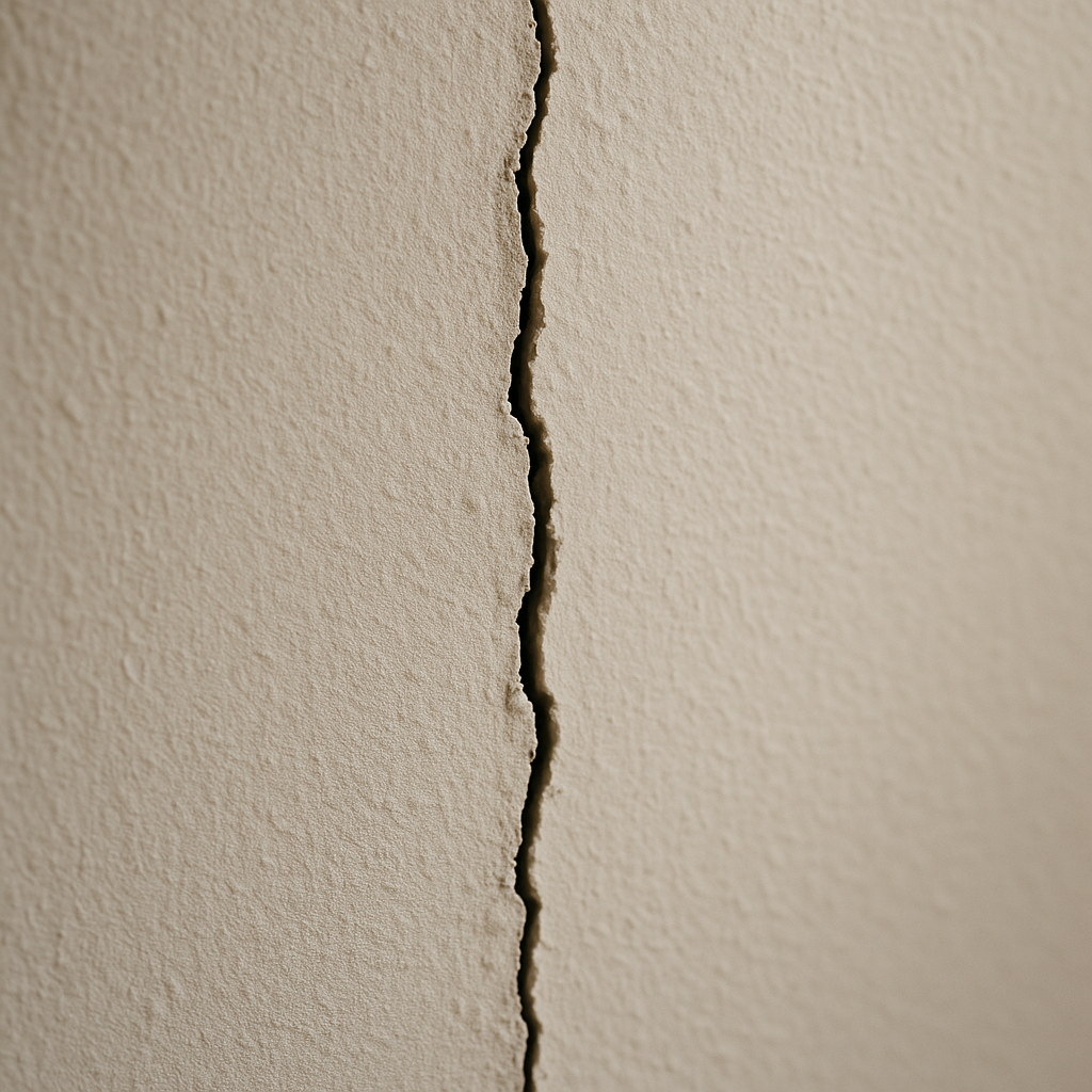 Zbliżenie pionowego pęknięcia na ścianie wewnętrznej