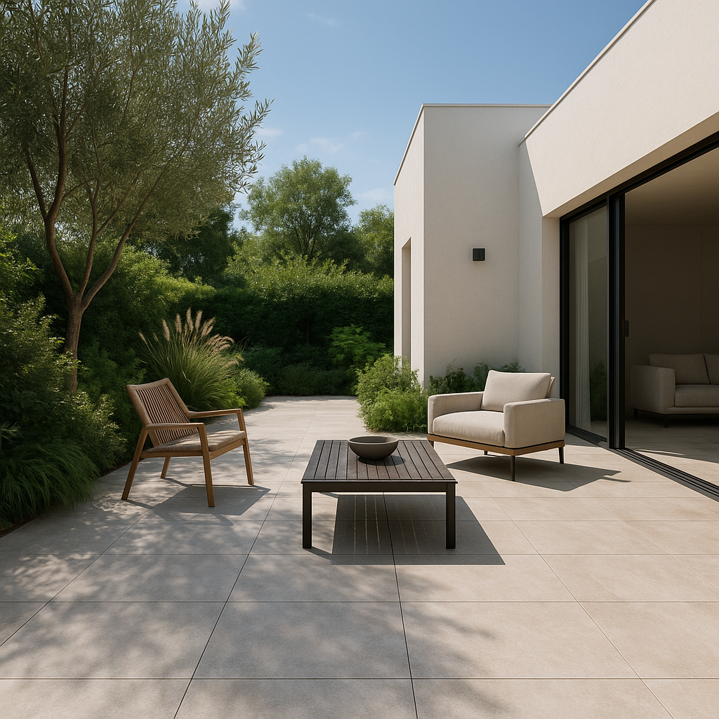 Moderner Patio aus Großformat Feinsteinzeug