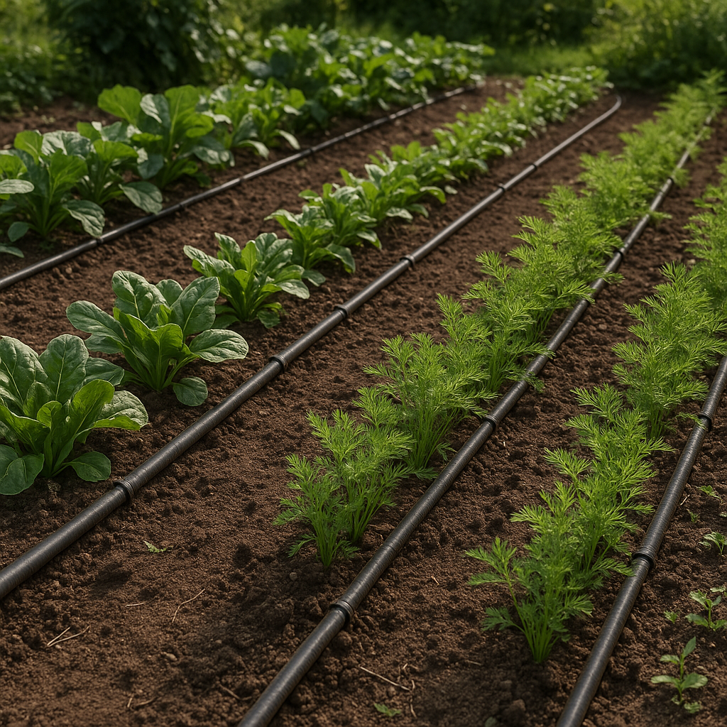 Gemüsegarten mit Tropfbewässerung ausgestattet