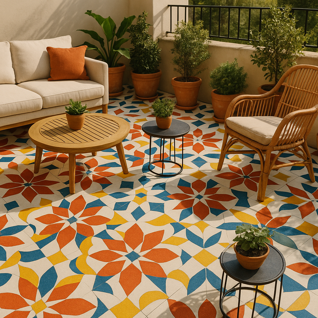 Außenterrasse mit geometrischen Mustern