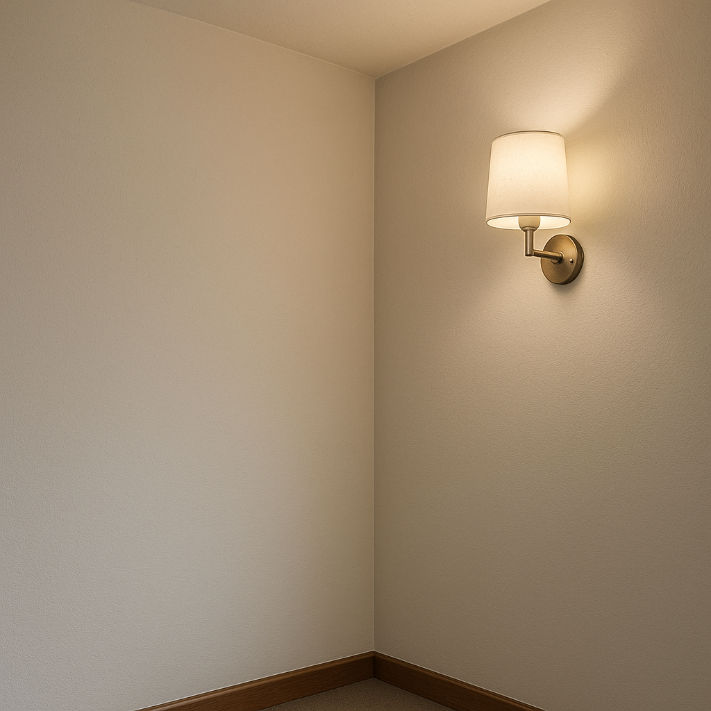 Mur po naprawie rysy, wyszlifowany i pomalowany