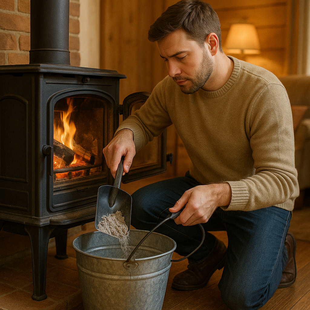 Behälter und Schaufel zum Entfernen der Asche aus dem Holzofen