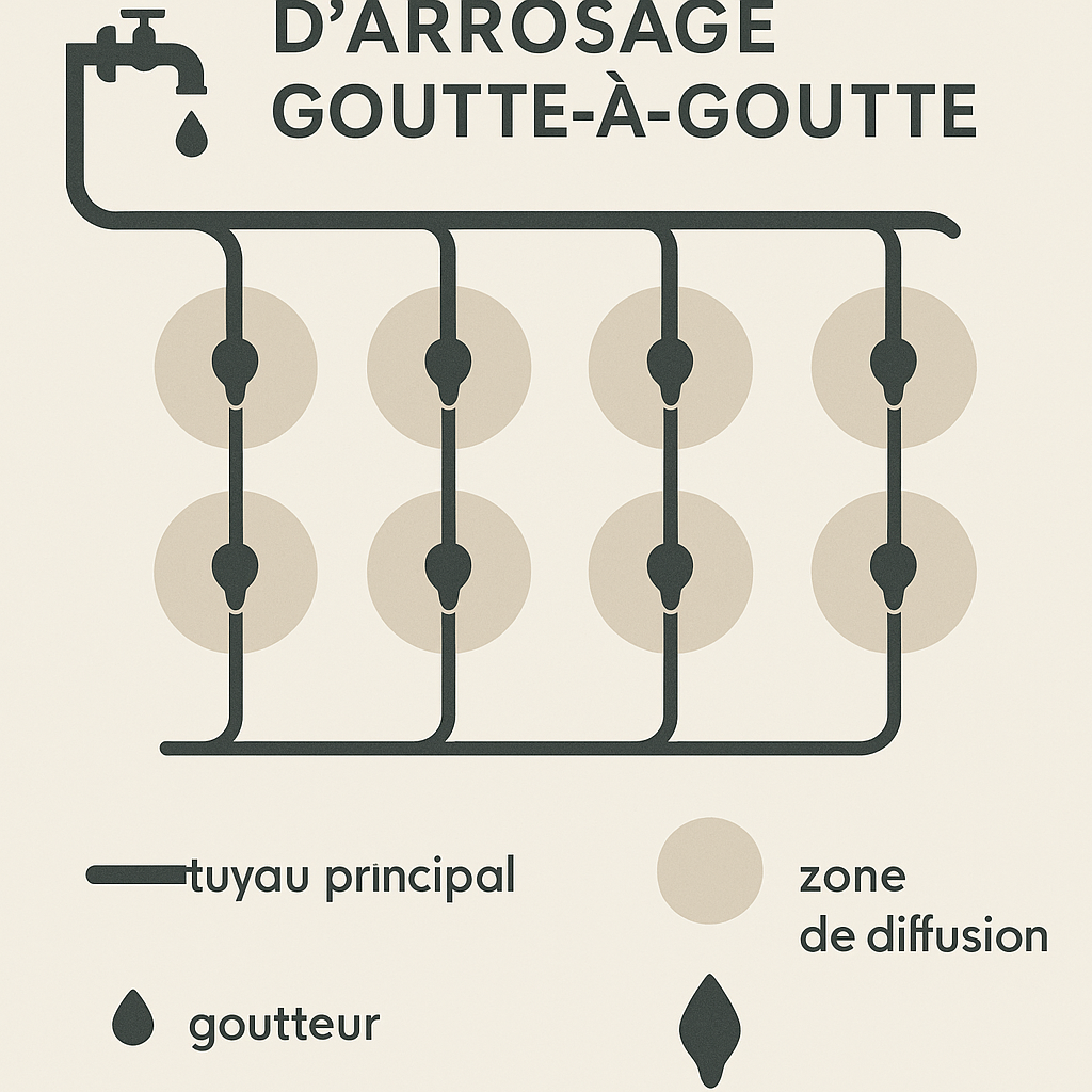 Schema des Installationsplans eines Tropfbewässerungsnetzes