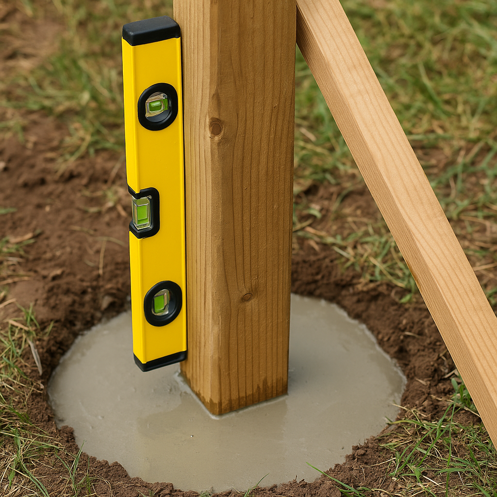 Setzen eines Zaunpfostens in Beton