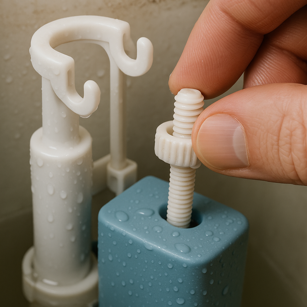 Regulacja nowoczesnego pływaka spłuczki za pomocą śruby regulacyjnej