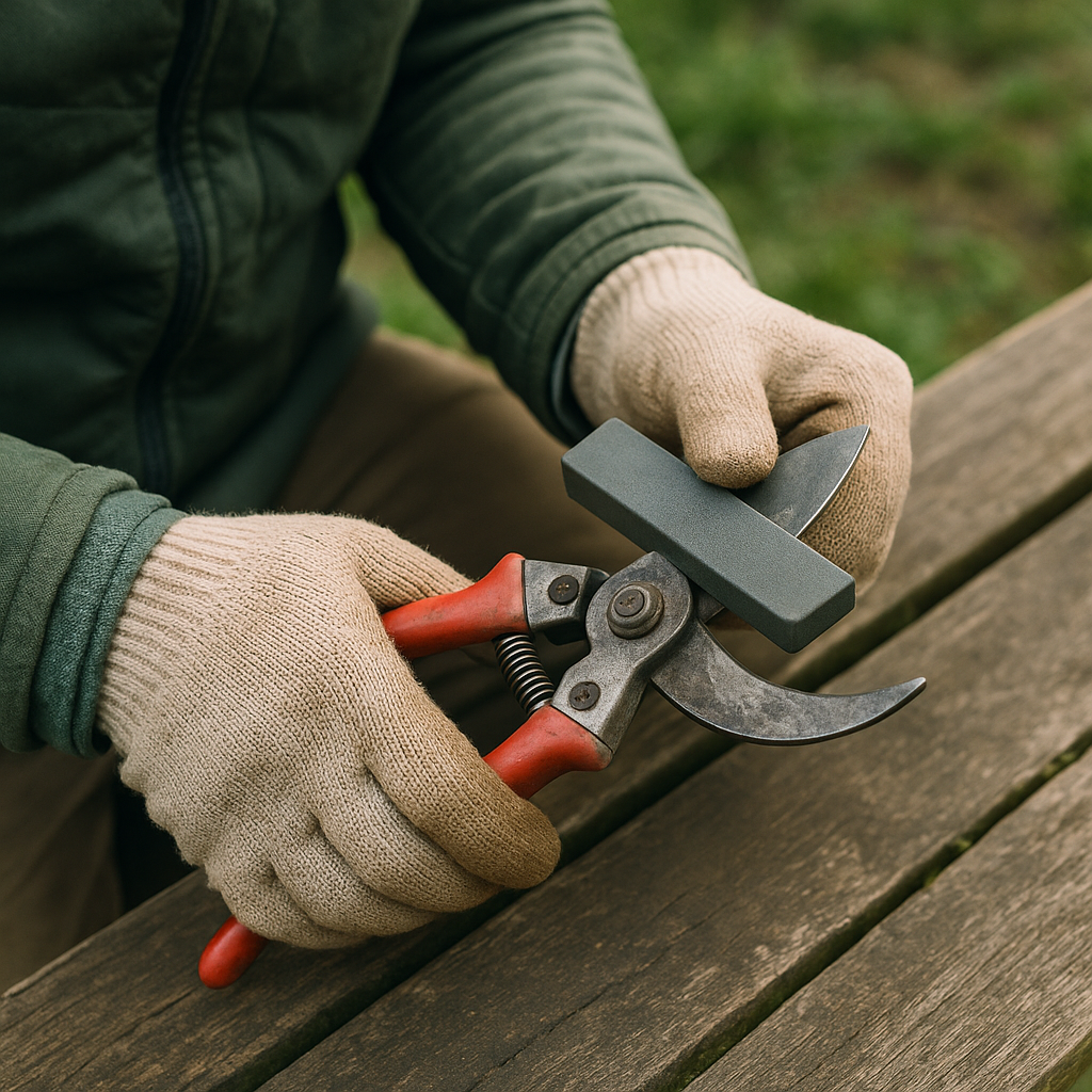 ostrzenie sekatora kamieniem do ostrzenia