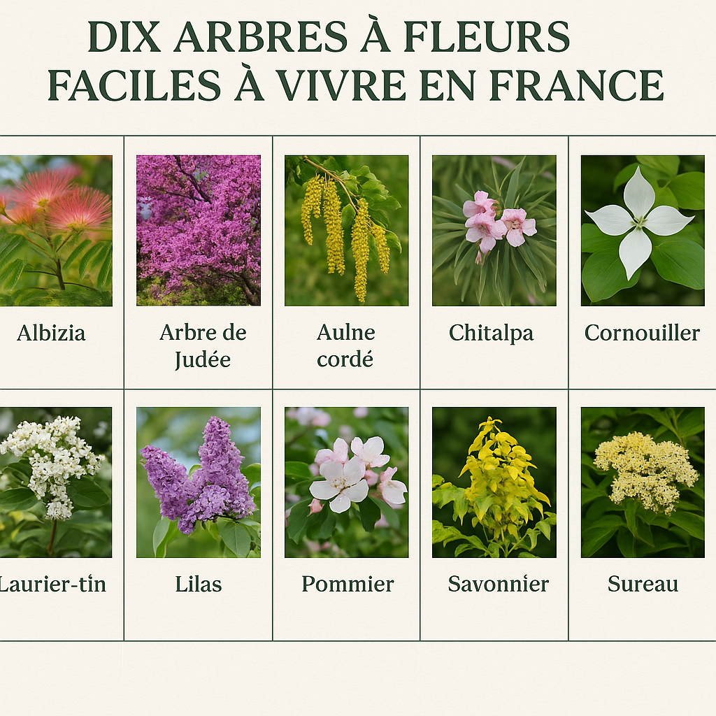 Visual comparison of flowering trees for French gardens