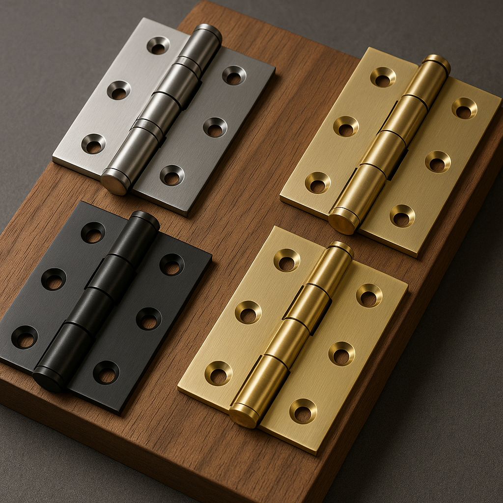 Comparaison de charni&egrave;res sur une porte en bois