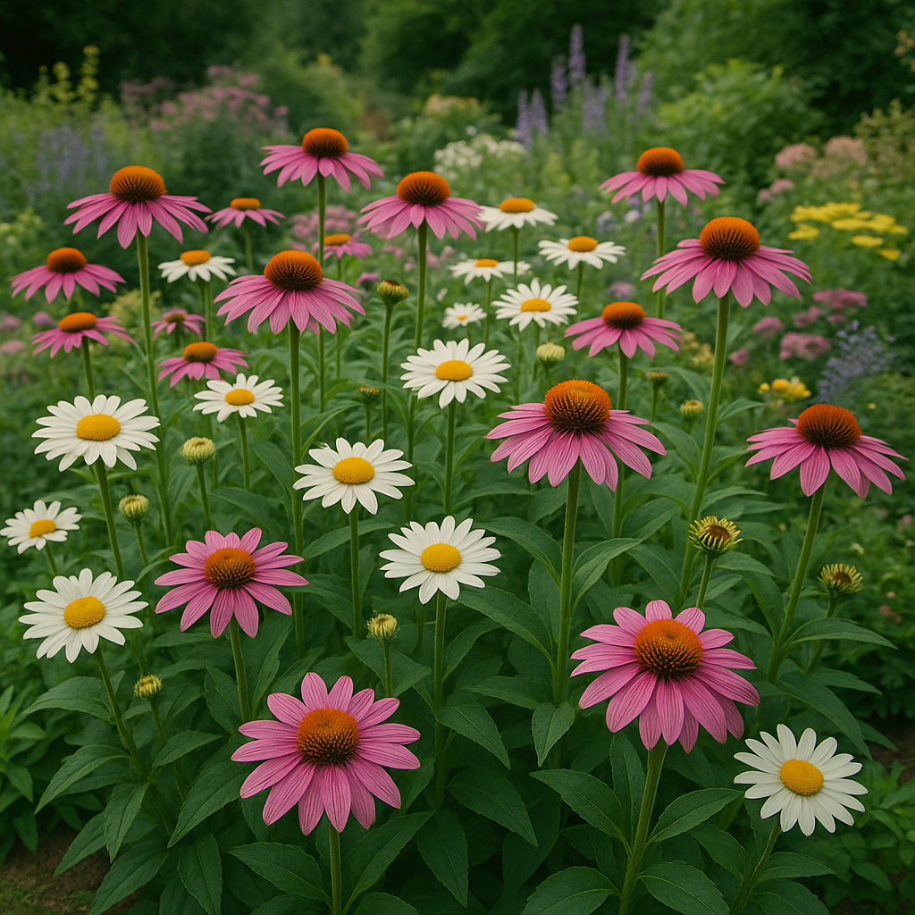 Massif de vivaces florissantes en &eacute;t&eacute;