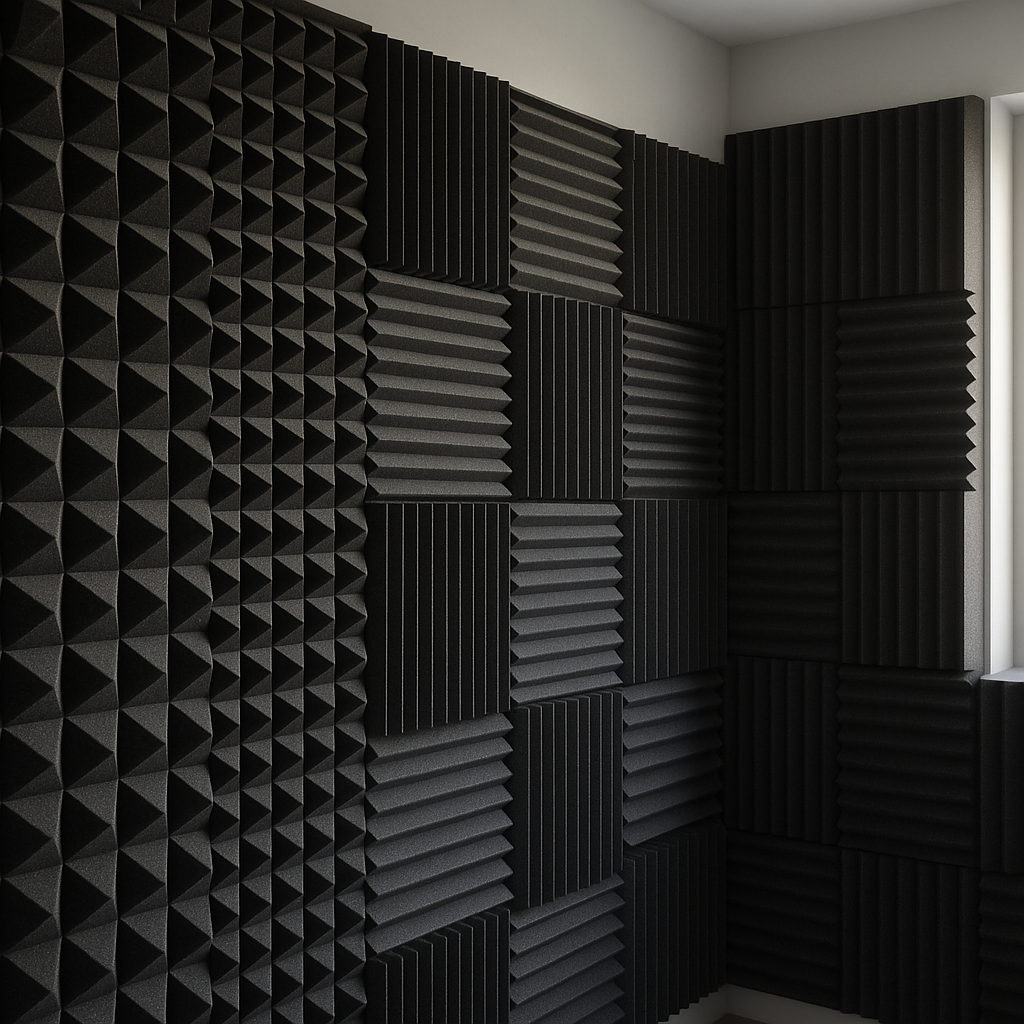 Panneaux de mousse acoustique noirs sur mur studio