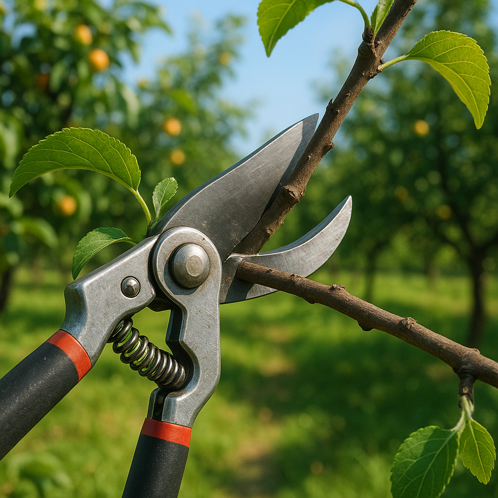 Tijera bypass en acción sobre una rama fina