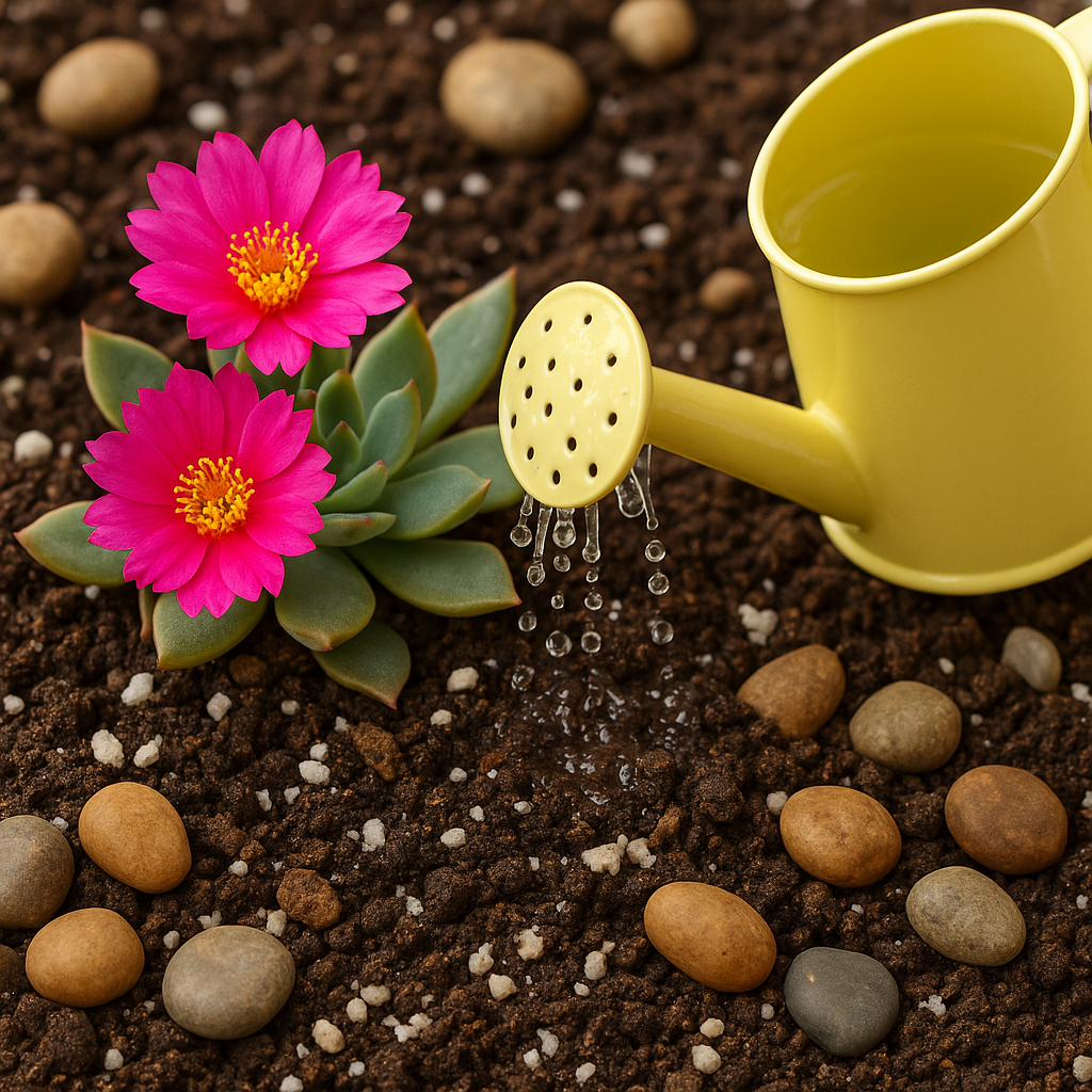 przepuszczalne podłoże dla sukulentów z konewką