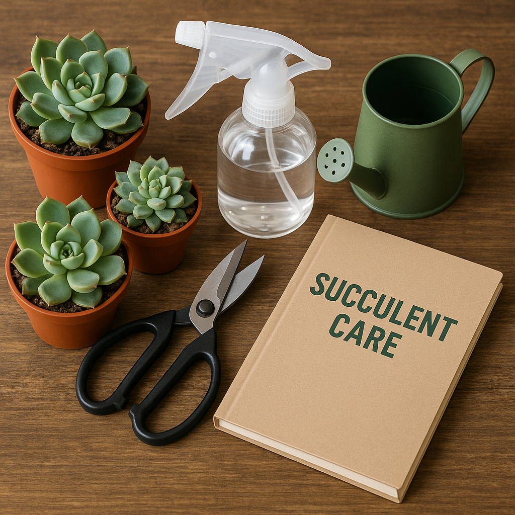 Narzędzia do pielęgnacji sukulentów: spryskiwacz, konewka i sekator