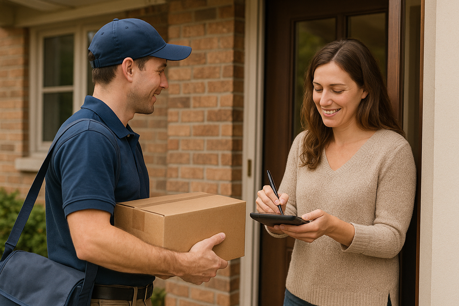Listonosz La Poste dostawa paczki do domu podpis elektroniczny wręczenie osobiście