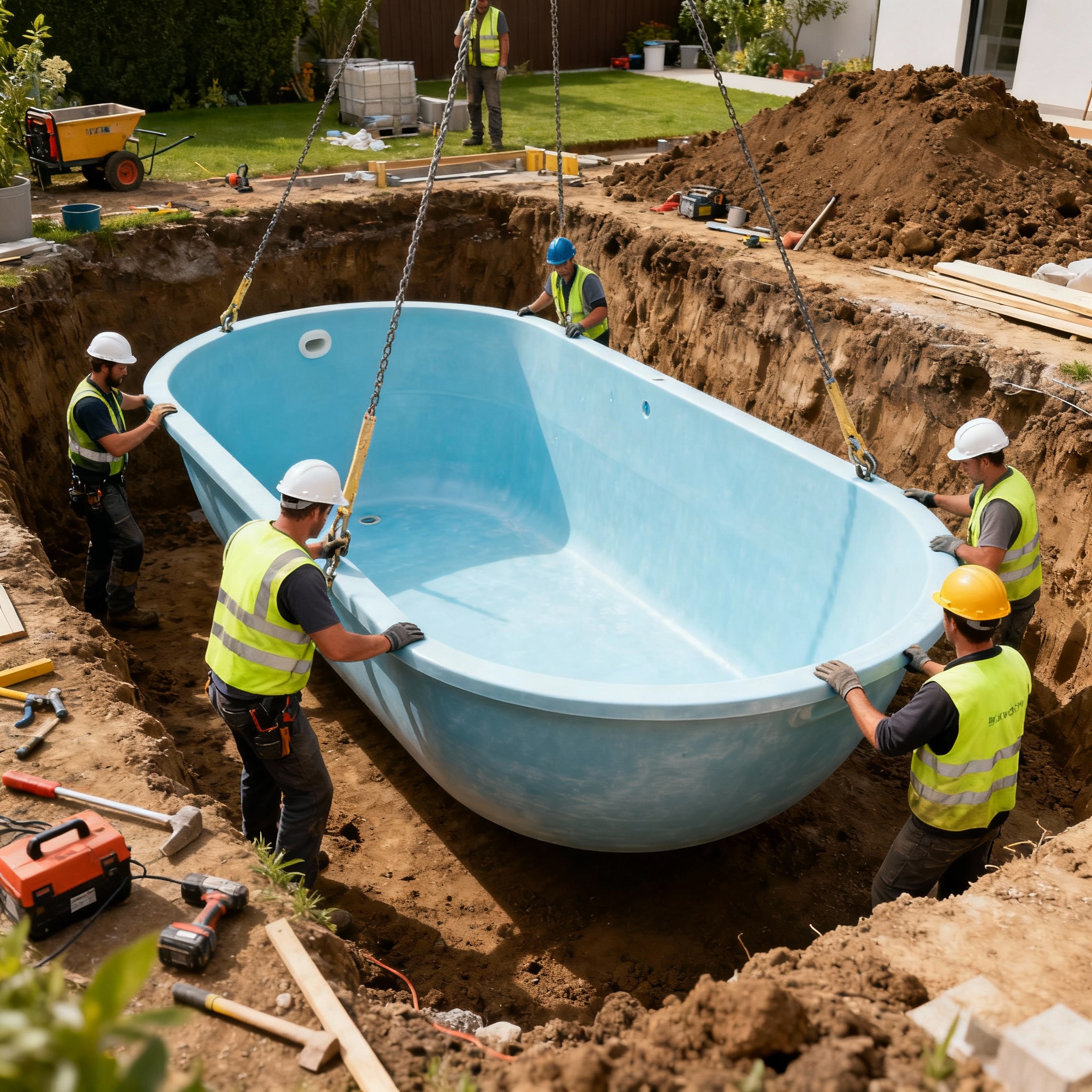 Installation Fiberglas-Pool professionelle Aushubarbeiten