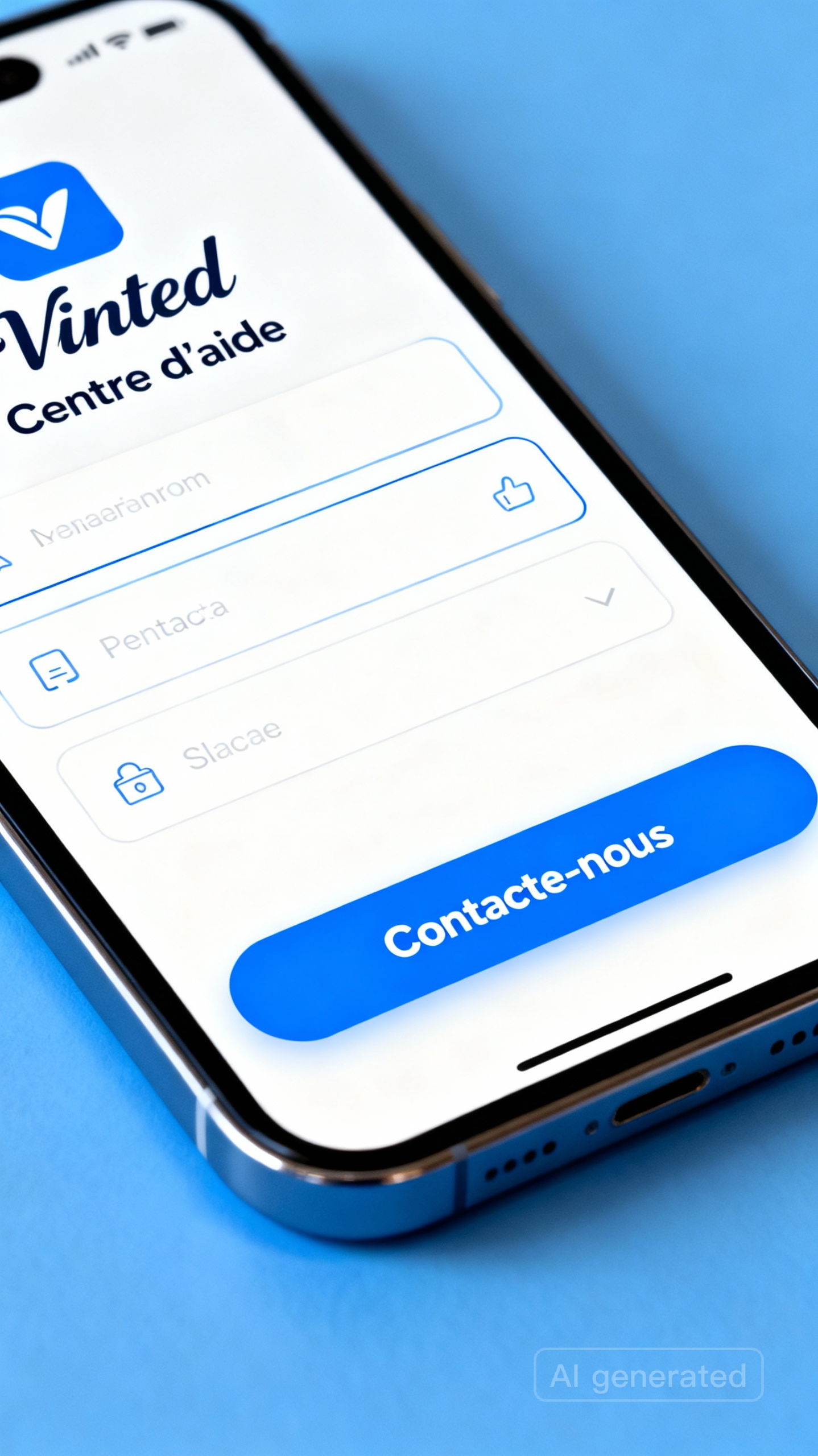Interface Centre d'aide Vinted sur application mobile téléphone avec bouton Contacte-nous formulaire contact