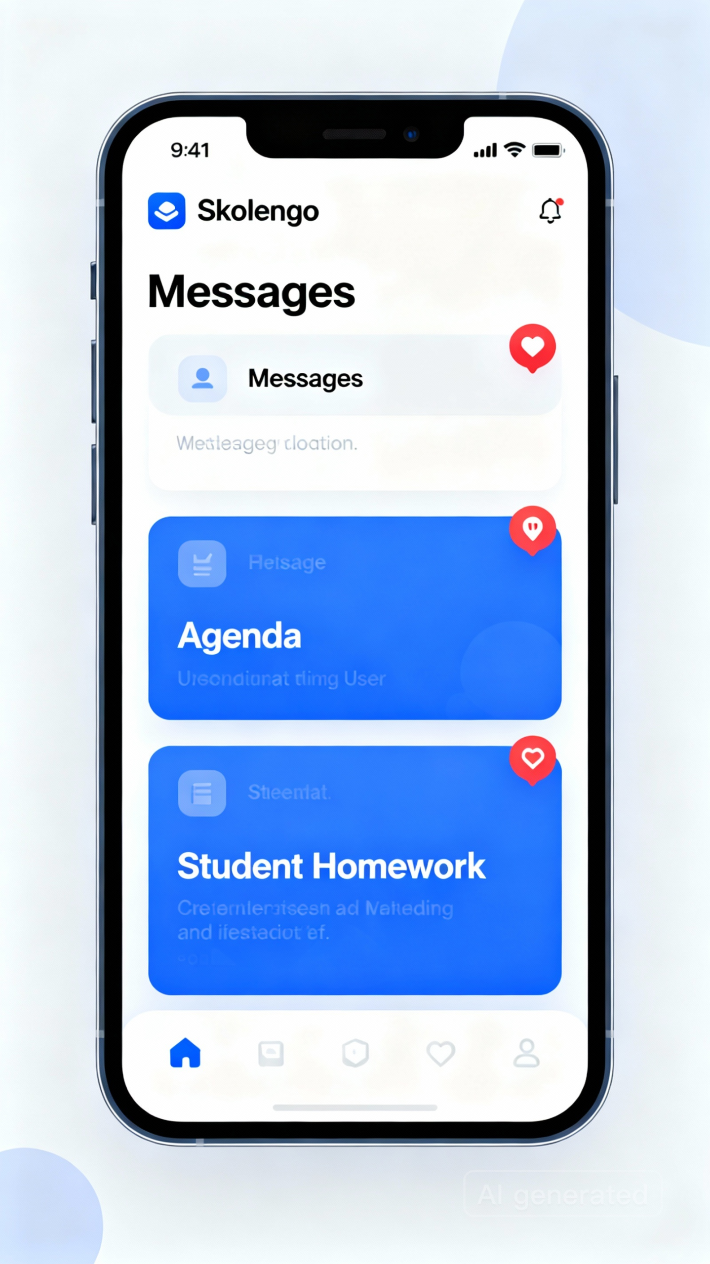 Interfejs smartfona Skolengo: komunikator, kalendarz, zadania, powiadomienia, minimalistyczny interfejs
