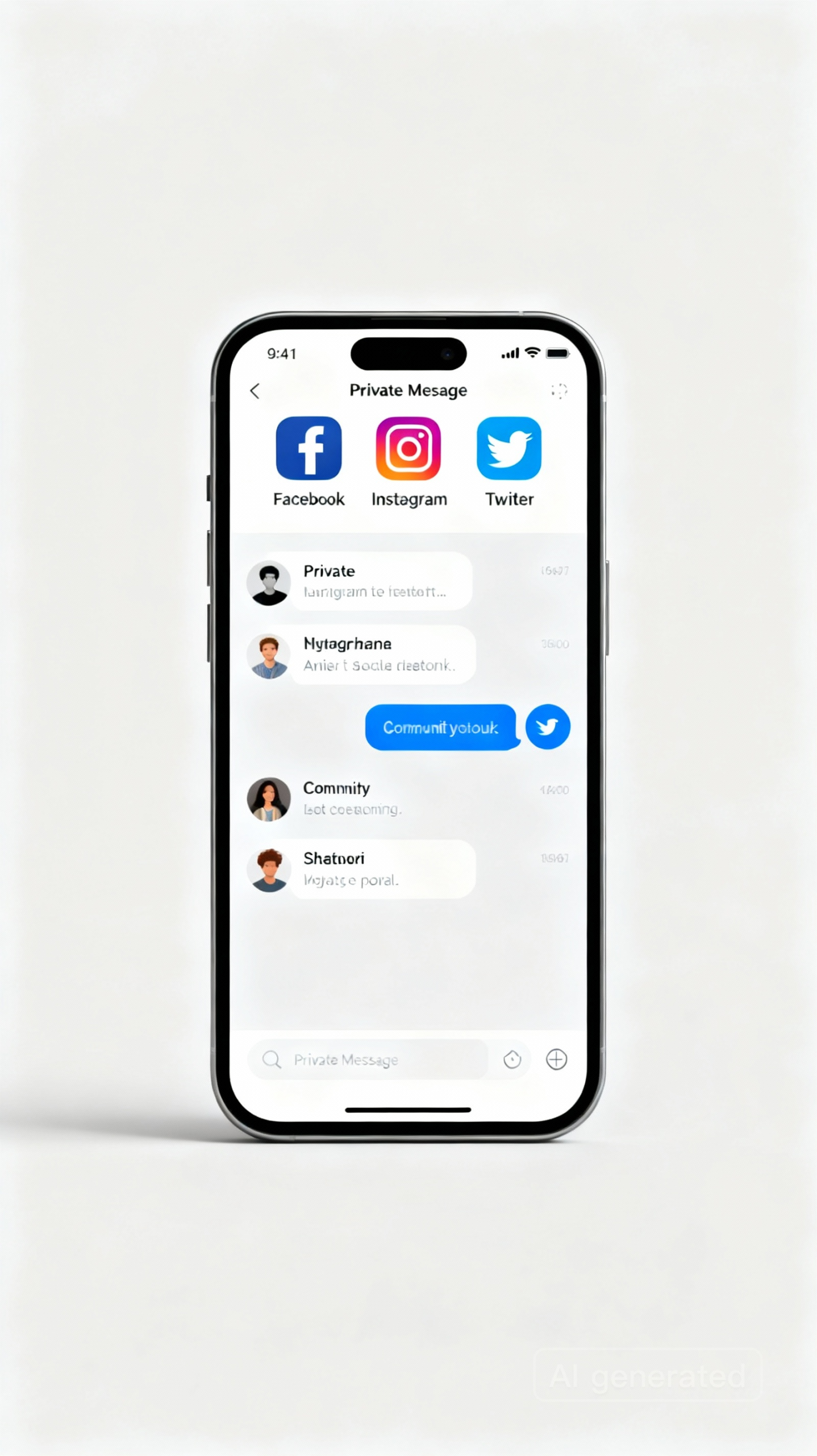 Logos réseaux sociaux Facebook Instagram Twitter affichés écran smartphone messages privés chat interaction communauté couleurs modernes
