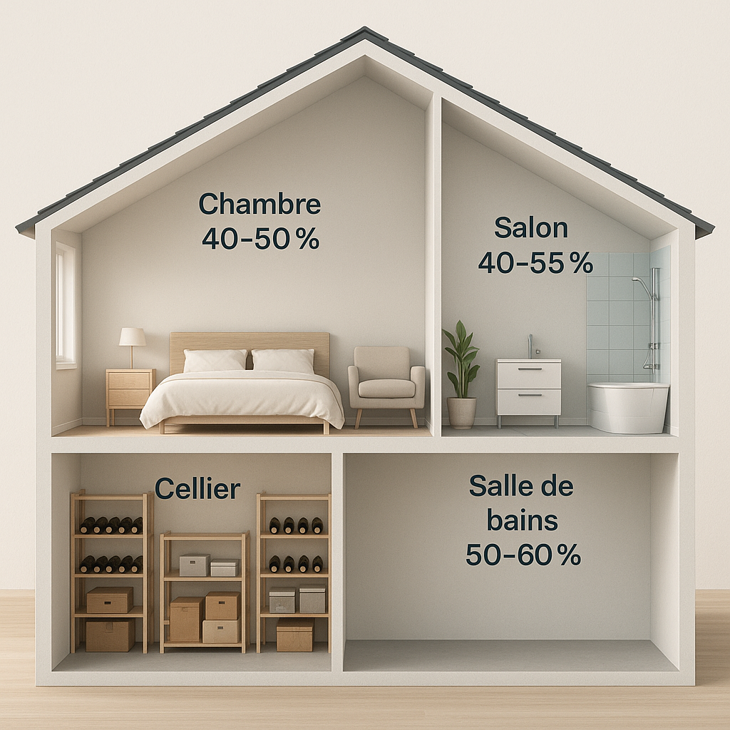 Grafik zur empfohlenen Luftfeuchtigkeit pro Raum