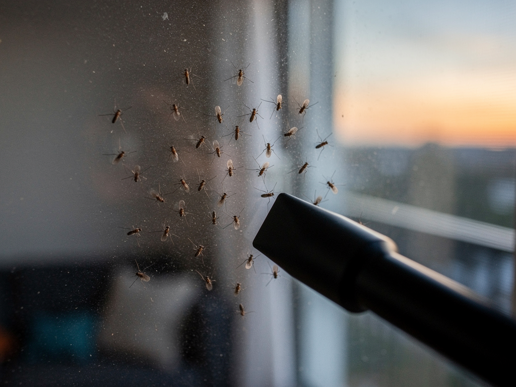 Aspirer des moucherons adultes regroupés sur une fenêtre