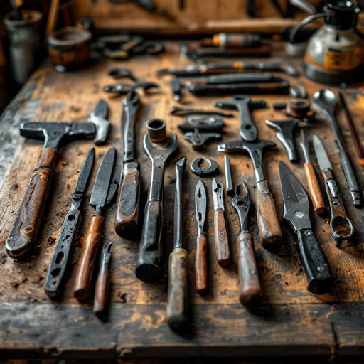 atelier artisanal avec outils manuels, savoir-faire technique et organisation du travail