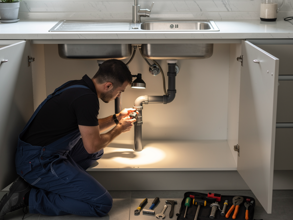 Contrôle du siphon de cuisine pour repérer une cause de moucherons dans l’évier