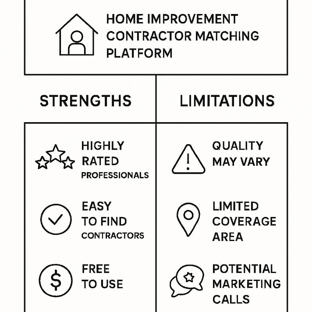 Infographie comparant avis clients, points forts et limites d'une plateforme de mise en relation travaux