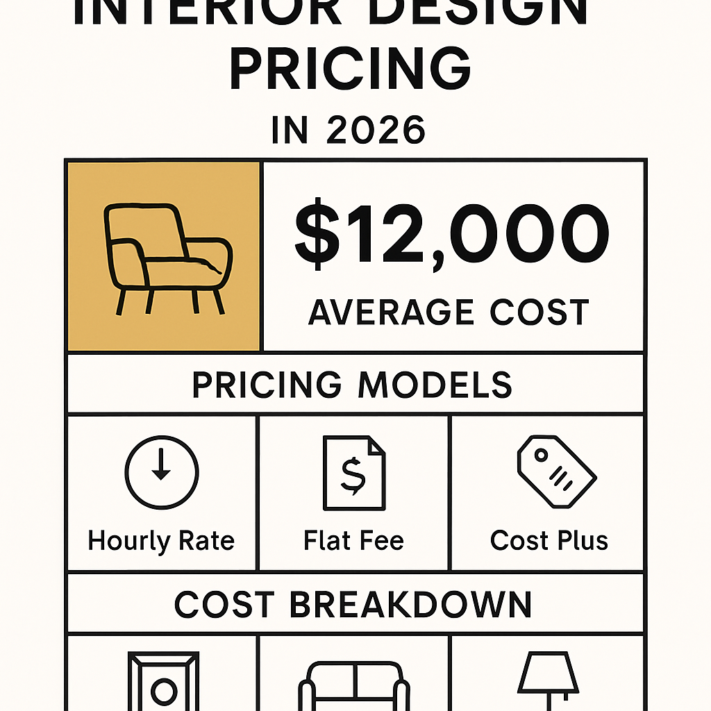 Infografika cen 2026 dla projektu dekoracji i aranżacji wnętrz typu LDEO Intérieurs
