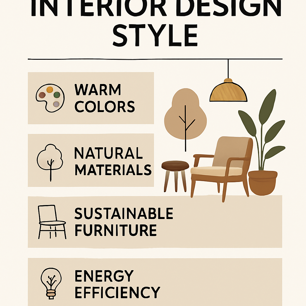 Infografika stylu dekoracji LDEO Intérieurs w aranżacji wnętrz: naturalne materiały, światło i funkcjonalne meble