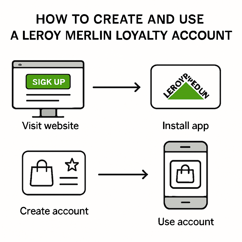 Schéma des étapes pour créer une leroy merlin carte fidélité sur le site ou l’application