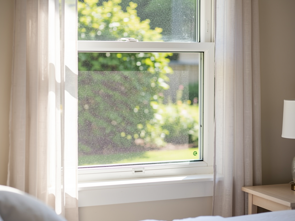 Moustiquaire de fenêtre dans une chambre pour limiter l'entrée des moustiques la nuit