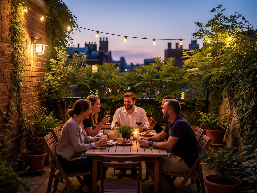 Moustiques en terrasse au début de soirée, moment de risque fréquent pour les piqûres