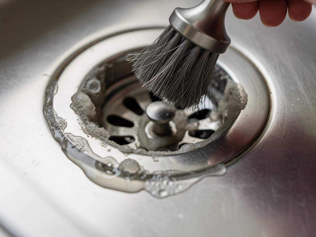 Nettoyage de la bonde d’évier contre les moucherons de canalisation dans la cuisine