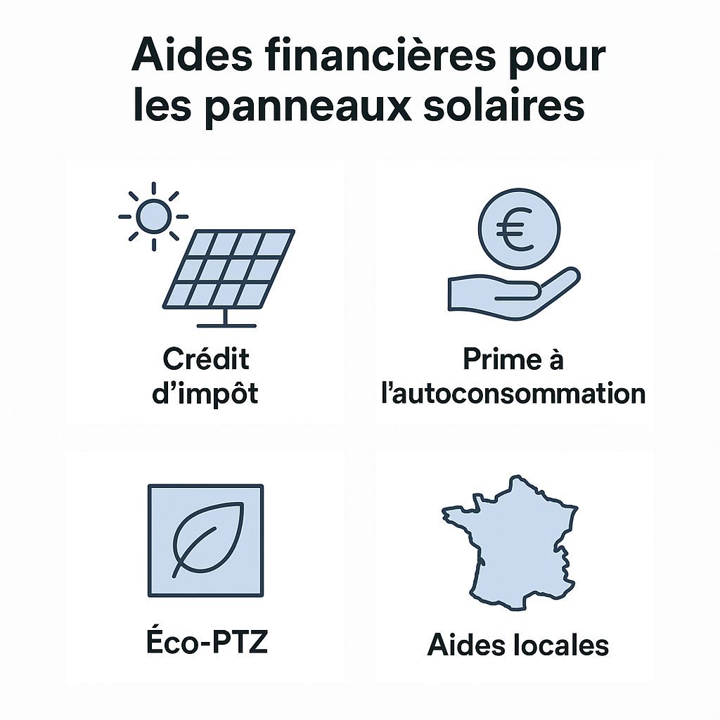 Infographie des aides financières pour panneaux solaires photovoltaïques