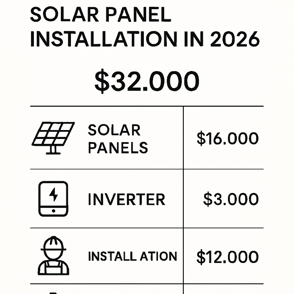 Infographie du budget d'une installation de panneaux solaires en 2026