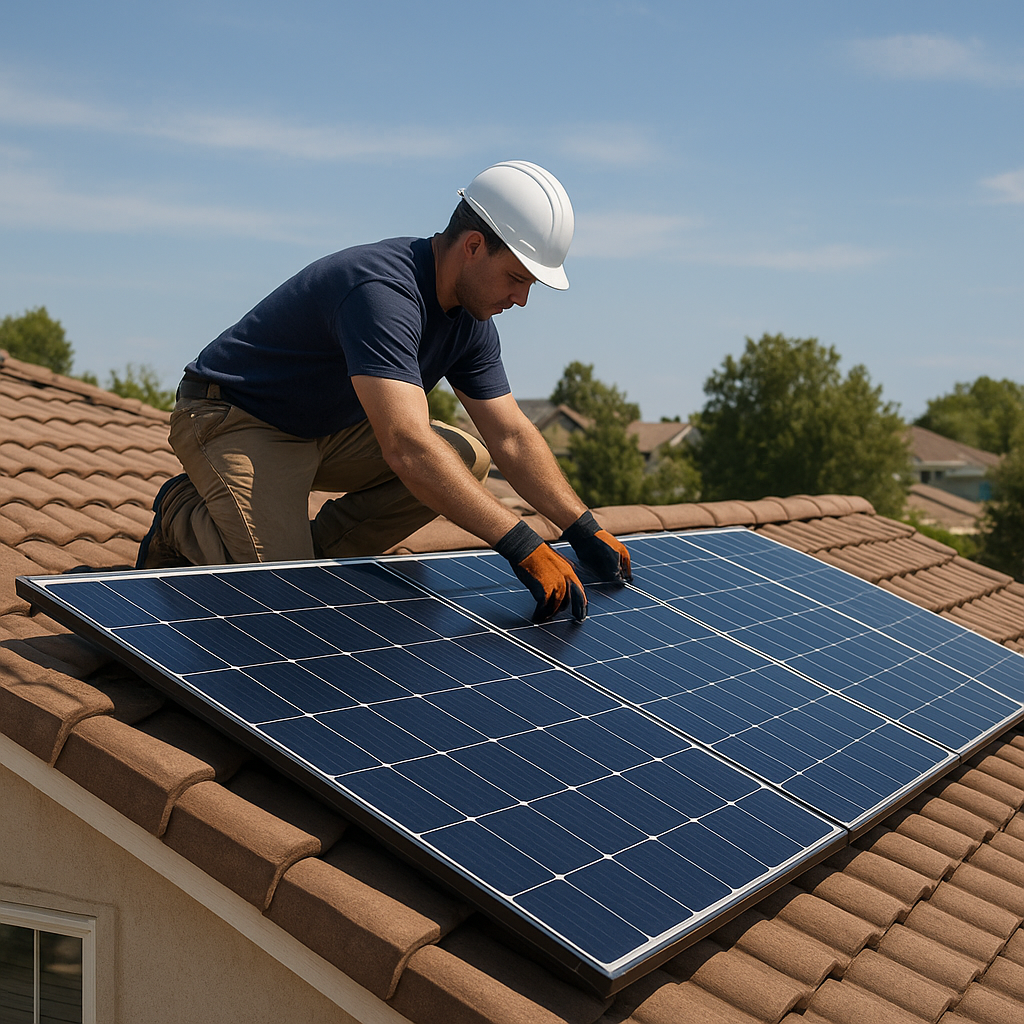 Photo réaliste installation panneaux solaires sur toiture