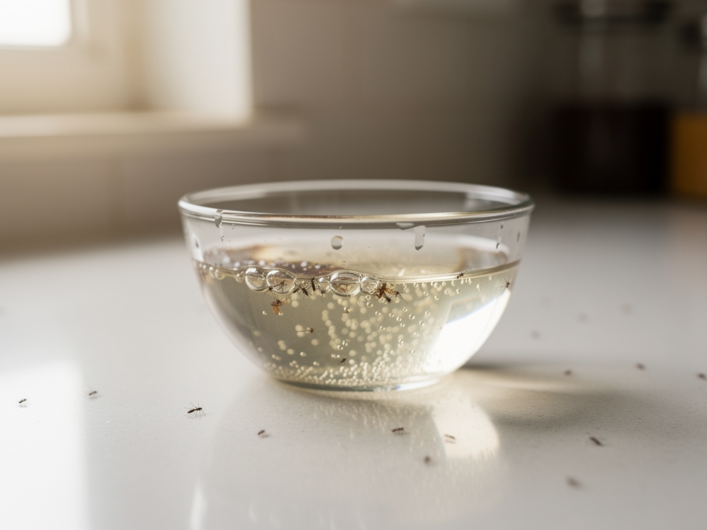 Piège à moucherons au vinaigre posé près d'une zone active de cuisine