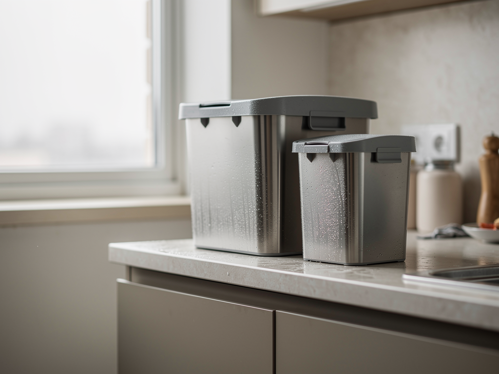 Poubelle de cuisine et bac à biodéchets pouvant favoriser les moucherons autour des déchets organiques