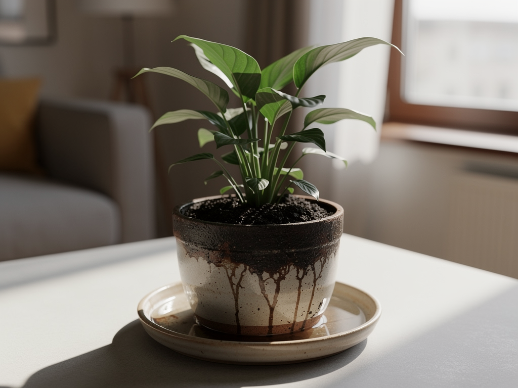 Présence de moucherons des plantes près d’un pot avec soucoupe contenant de l’eau