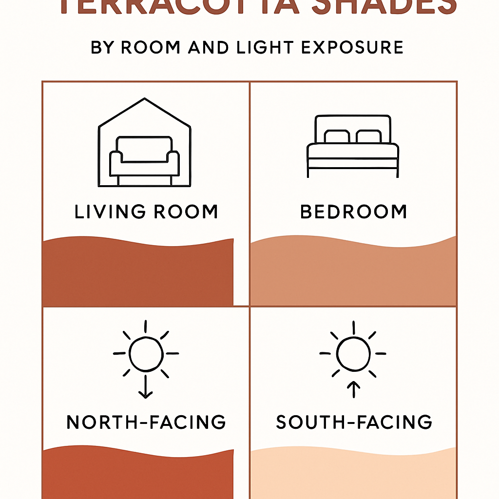 Nuancier terracotta selon pièce, lumière et sous-ton déco